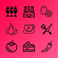 Vector icon set about food with 9 icons related to yellow, espresso, menu, flavoring, shop, celebration, ocean, life, silhouette and bottle