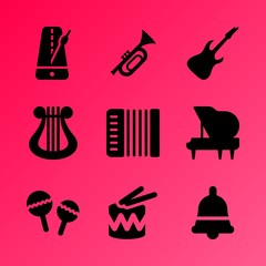 Vector icon set about music instruments with 9 icons related to wallpaper, harmonic, metronome, texture, element, background, piano, band, festival and design
