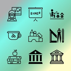 Vector icon set about education with 9 icons related to writing, national, small, textured, colorful, profession, advertisement, read, toy and information