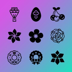 Vector icon set about flowers with 9 icons related to autumn, sunlight, painting, holiday, colorful, watercolor, white, nature, pink and set