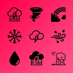 Vector icon set about weather with 9 icons related to natural, render, typhoon, macro, earth, energy, arrow, fantasy, pure and new