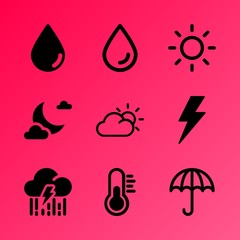 Vector icon set about weather with 9 icons related to transparent, sunlight, storm, measurement, outdoors, electric, information, wallpaper, fresh and communication