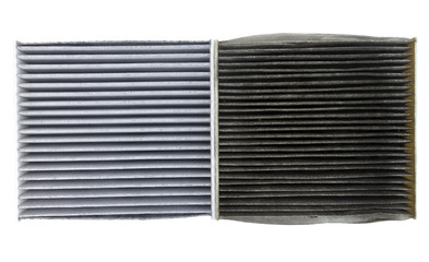 Contrasting automobile cabin and filters: New and clean versus old and dirty.