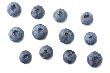 healthy background. blueberries isolated on white background. top view