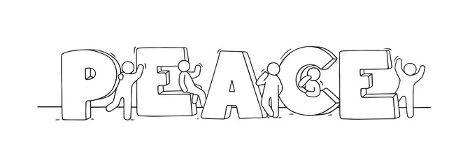 Little people with word Peace.