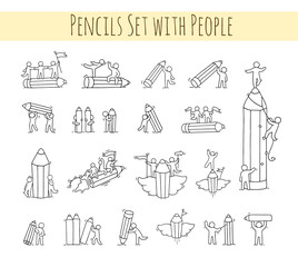 Pencils set with working little people.