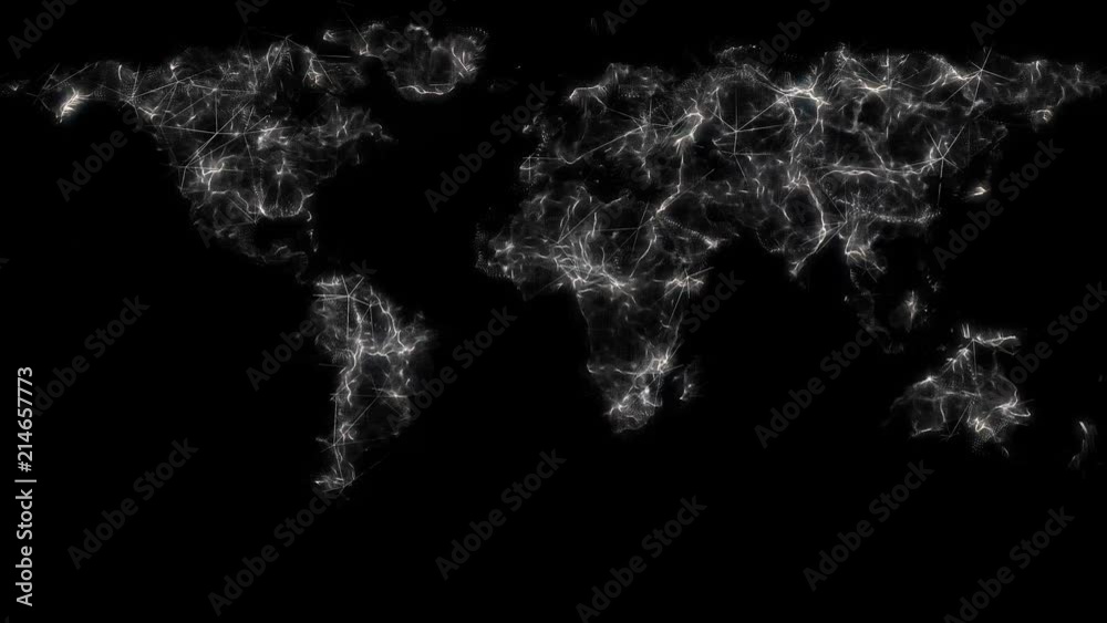Poster digital world map animation, seamless loop. animation of technological world map on a black backgrou