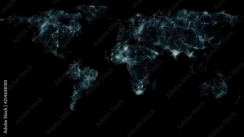 Poster digital world map animation, seamless loop. animation of technological world map on a black backgrou