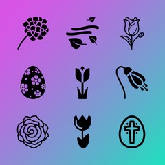 Vector icon set about flowers with 9 icons related to golden, ornament, valentine, food, flowers, blur, background, colorful, transparent and orange