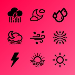 Vector icon set about weather with 9 icons related to shiny, cold, flat, information, universe, electronic, traditional, solar, weather and ornate