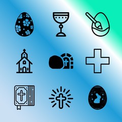 Vector icon set about easter with 9 icons related to group, rustic, building, little, april, stone, grass, finger, closeup and sacred