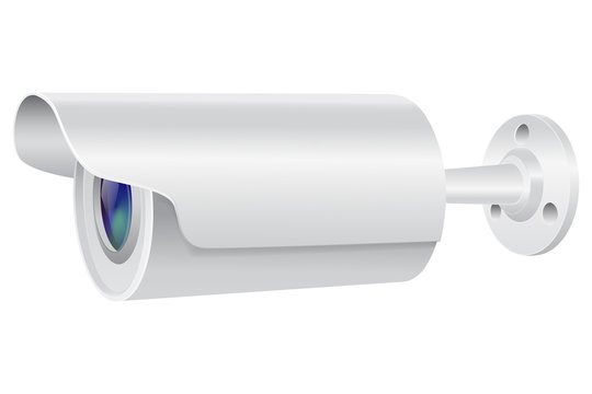 Security camera. Side view. White CCTV surveillance system