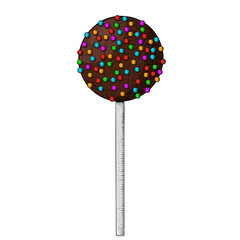 Cake pop. Chocolate dessert with colored sprinkles on a stick. Hand drawn sketch