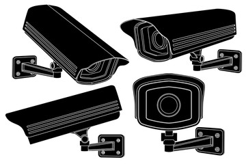 CCTV security cameras. Black outline set