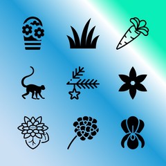 Vector icon set about gardening with 9 icons related to yoga, natural, floral, agriculture, jungle, healthy, foliage, illustration, macro and birthday