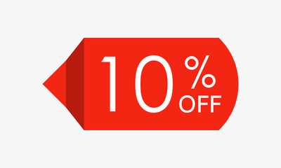 10 percent off. Sale and discount price tag, icon or sticker. Vector illustration.