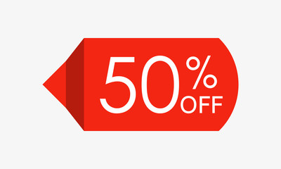 50 percent off. Sale and discount price tag, icon or sticker. Vector illustration.