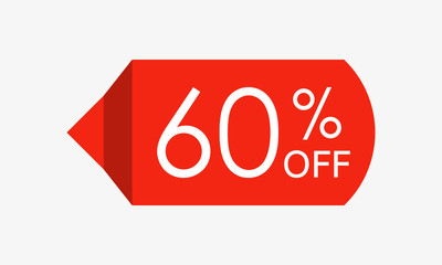 60 percent off. Sale and discount price tag, icon or sticker. Vector illustration.