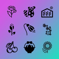 Vector icon set about flowers with 9 icons related to set, happy, material, sour, red, drawing, house, painting, ornate and poppy