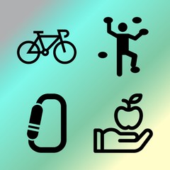 Vector icon set  about fitness and sport with 4 icons related to exercise, macro, challenge, wall and extreme