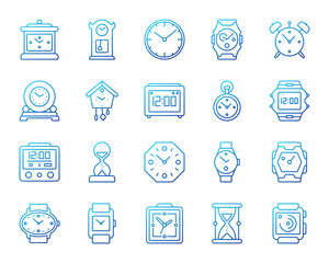 Watch simple color line icons vector set