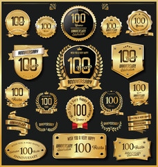 Anniversary retro vintage golden badges and labels vector 100 years