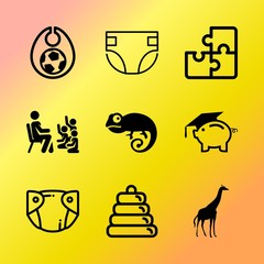 Vector icon set about baby with 9 icons related to one, face, spots, room, children, together, textile, closeup, swine and birth