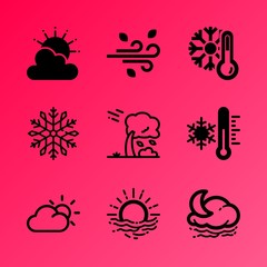 Fototapeta premium Vector icon set about weather with 9 icons related to botany, autumn, liquid, dry, dark, garden, cold, wind, scenic and meadow