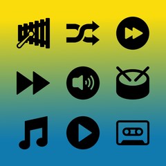 Vector icon set about music player with 9 icons related to style, future, television, entertainment, hud, orchestra, rhythm, phone, interface and futuristic