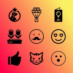 Vector icon set about love with 9 icons related to app, emoji, follow, vector, lol, love, flora, frame, celebrate and line