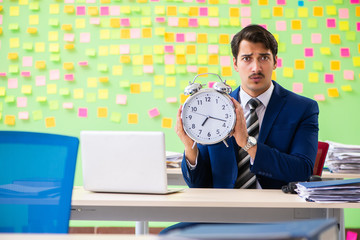 Businessman with many conflicting priorities in time management 