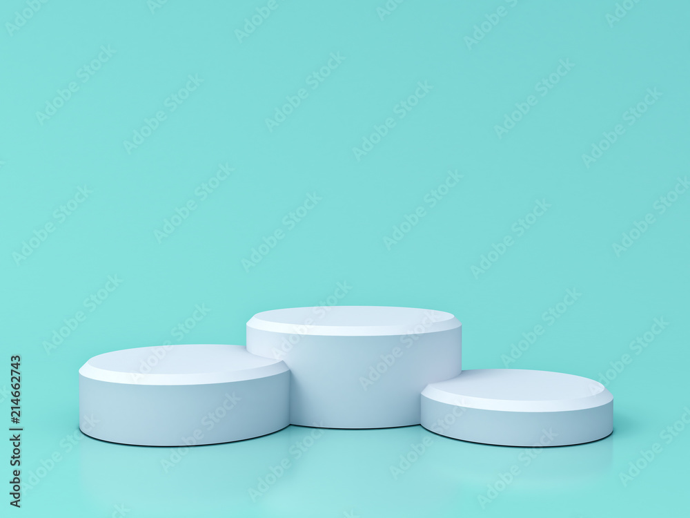 Poster blank white podium isolated on green pastel color background with reflections and shadows 3d renderi