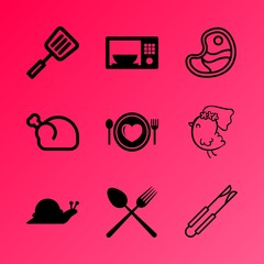 Vector icon set about kitchen with 9 icons related to menu, label, wildlife, progress, view, household, delicious, microwave, board and application