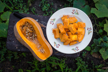 pumpkin - to prepare orange a fruit. food background