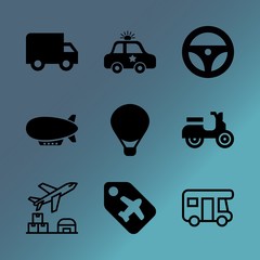Vector icon set about transport with 9 icons related to collection, italian, cruise, trailer, scooter, object, vehicle, indoor, art and landscape