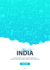 India travel banner. Indian Hand drawn doodles on background. Vector illustration.