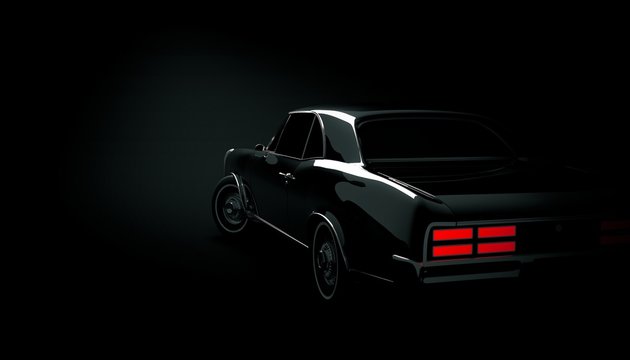 Classic car on a black background. 3d render