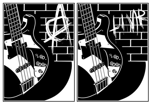 Electric guitar and brick wall background