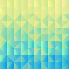 Square background  grid of triangles with gradient from yellow to light blue. Trendy design template of banner, cover. Vector illustration