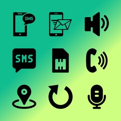 Vector icon set about mobile device with 9 icons related to directional, connection, image, connect, laser, business, hardware, reload, shape and creative