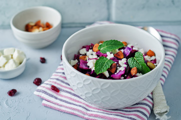 Red Cabbage with Cranberries, Almonds and Goat Cheese stew
