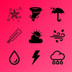 Vector icon set about weather with 9 icons related to above, vector, earth, tropical, space, skyline, white, garden, warning and closeup