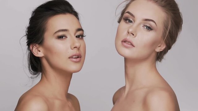 Beauty video concept with two young girls