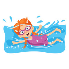 Vector Illustration Of Kid Swimming