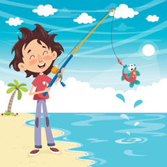 Vector Illustration Of A Kid Fishing