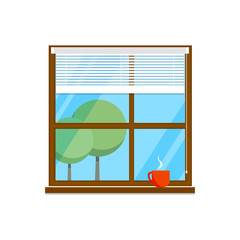 Flat room window illustration with cup