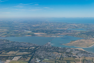 Aerial view of rural scene and Malahide city