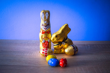 Chocolate Easter eggs with Chocolate Bunny for Holiday