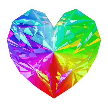 Rainbow jewel in the shape of heart. 3D rendering