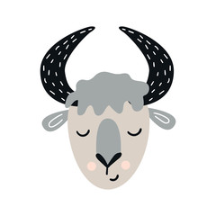 Cute hand drawn nursery poster with cartoon bull animal character.